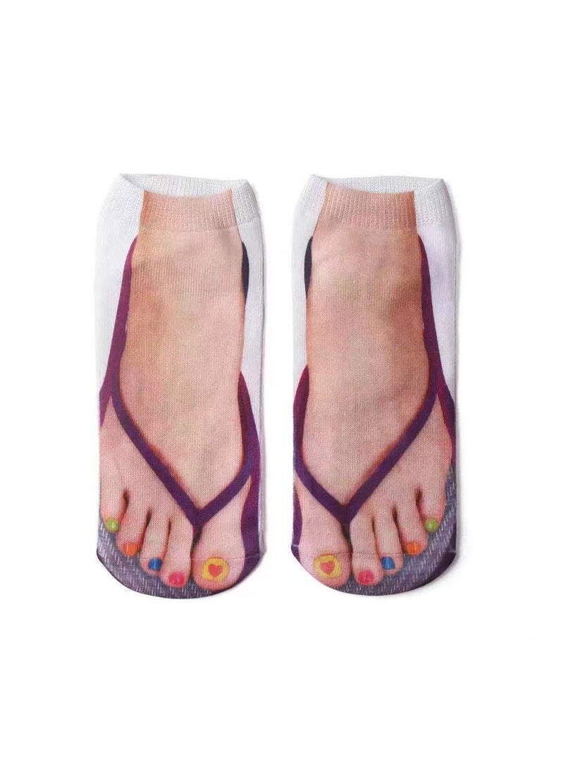 4 Pairs of 3D Printed Flip-Flop Pattern Socks  - Image 3
