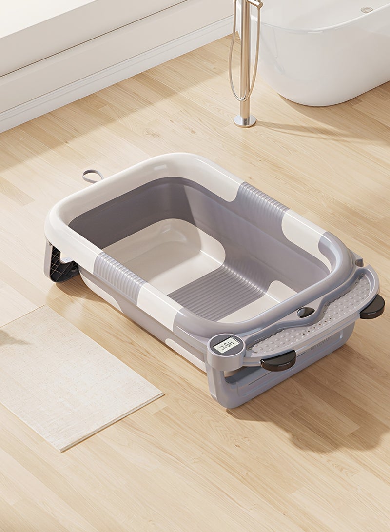 تايمي حوض استحمام للأطفال قابل للطي، أحواض استحمام قابلة للطي للأطفال الصغار مع وسادة دعم للحمام وسجادة مقعد، حوض استحمام محمول مضاد للانزلاق للسفر، أحواض استحمام قابلة للطي للأطفال حديثي الولادة (رمادي) - Image 1