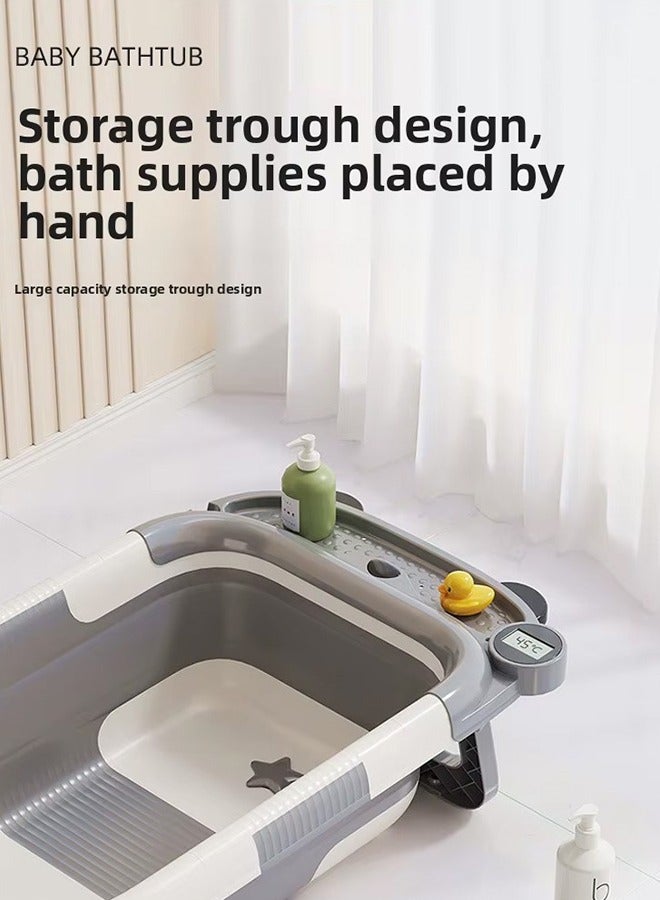 تايمي حوض استحمام للأطفال قابل للطي، أحواض استحمام قابلة للطي للأطفال الصغار مع وسادة دعم للحمام وسجادة مقعد، حوض استحمام محمول مضاد للانزلاق للسفر، أحواض استحمام قابلة للطي للأطفال حديثي الولادة (رمادي) - Image 3