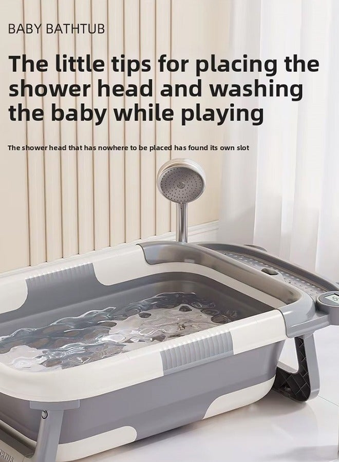 تايمي حوض استحمام للأطفال قابل للطي، أحواض استحمام قابلة للطي للأطفال الصغار مع وسادة دعم للحمام وسجادة مقعد، حوض استحمام محمول مضاد للانزلاق للسفر، أحواض استحمام قابلة للطي للأطفال حديثي الولادة (رمادي) - Image 4