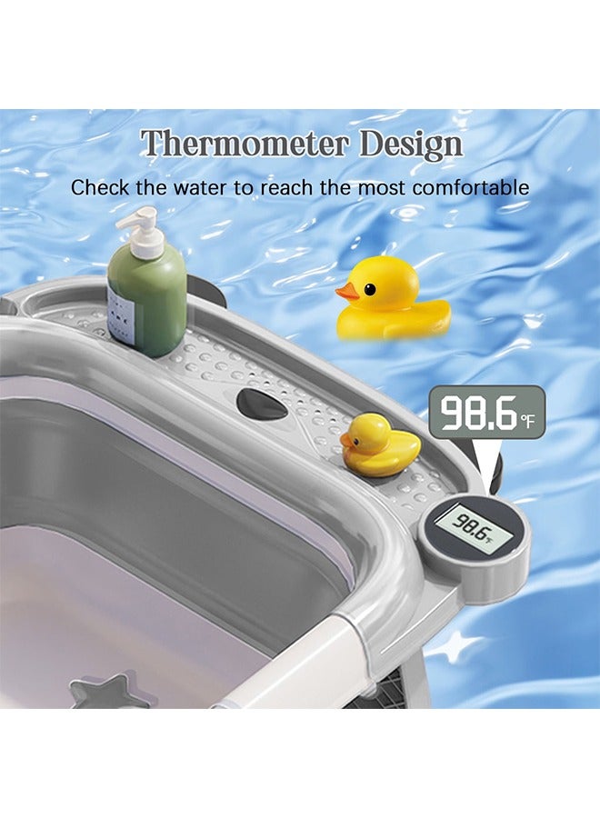 تايمي حوض استحمام للأطفال قابل للطي، أحواض استحمام قابلة للطي للأطفال الصغار مع وسادة دعم للحمام وسجادة مقعد، حوض استحمام محمول مضاد للانزلاق للسفر، أحواض استحمام قابلة للطي للأطفال حديثي الولادة (رمادي) - Image 5