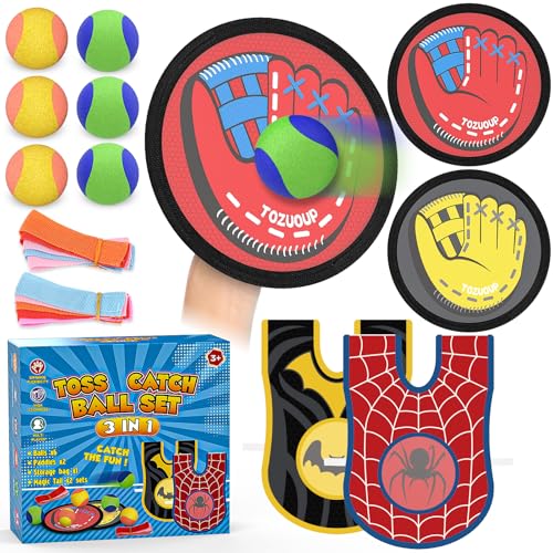 Tozuoup 3in1 Toss Catch Ball Game Set Kids Toddler Baseball Glove Beach Games Outdoor Yard Lawn Toys for Kids Family Birthday Gifts Toys for 3 4 5 6 7 812 Year Old Boys and Girls - Image 1