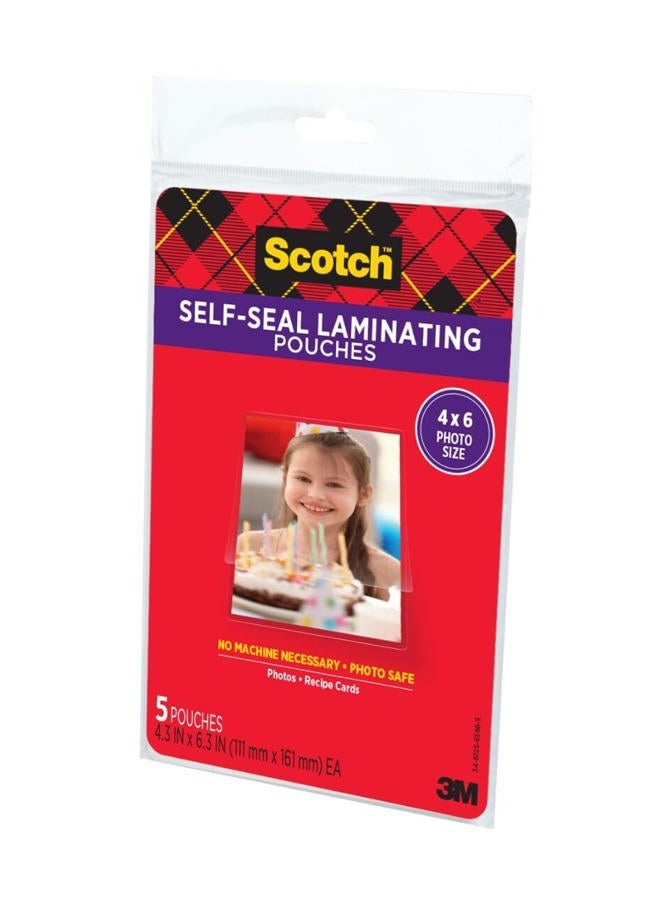 Scotch PL900G Self-Sealing Laminating Pouches, 9.5 mil, 4 3/8 x 6 3/8, Photo Size, 5/Pack - Image 2