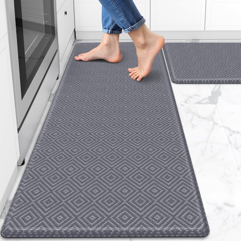 Mattitude Kitchen Mat 2PCS Kitchen Rugs Cushioned Anti-Fatigue Rug Waterproof Standing Desk Mat Kitchen Mats for Floor Kitchen Rug Set for Kitchen, Sink, Office 17.3"×30"+17.3"×47" Light Grey - Image 1