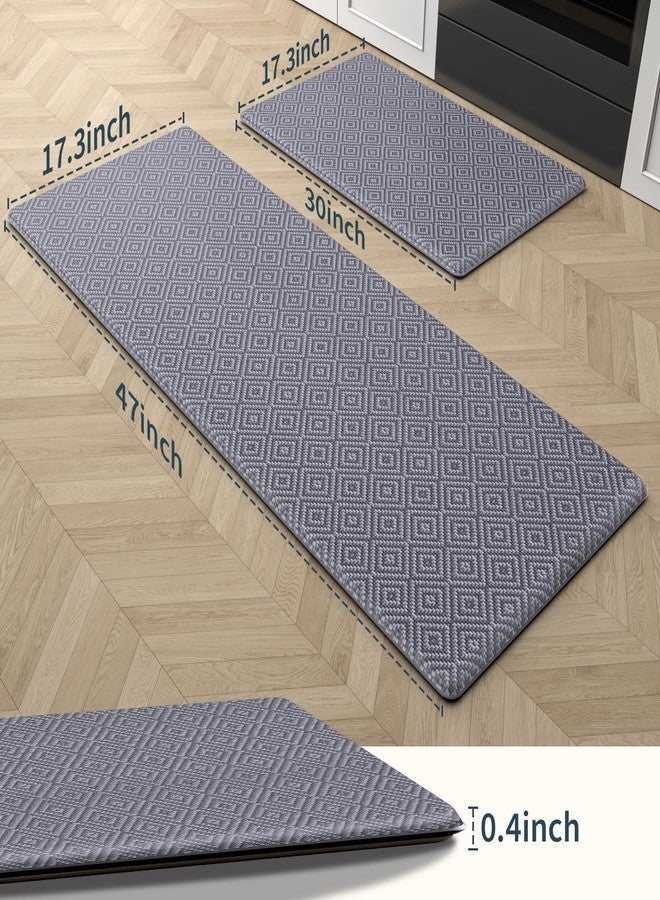 Mattitude Kitchen Mat 2PCS Kitchen Rugs Cushioned Anti-Fatigue Rug Waterproof Standing Desk Mat Kitchen Mats for Floor Kitchen Rug Set for Kitchen, Sink, Office 17.3"×30"+17.3"×47" Light Grey - Image 2