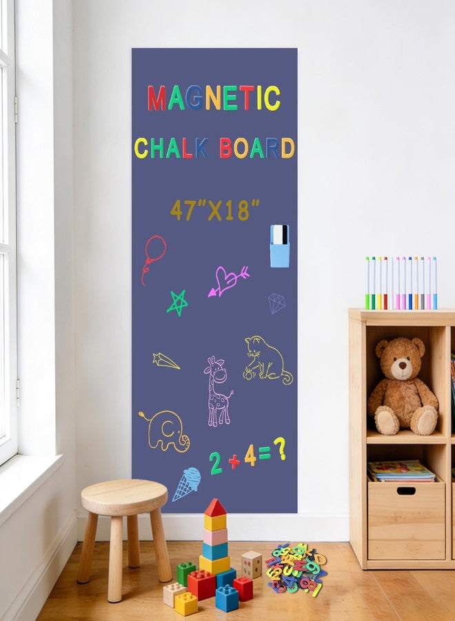 TPCSCH 47.2" x 17.5" Large Magnetic Wall Decal Dusty Blue Self-Adhesive Magnet Chalkboard Wallpaper with Bonus Magnet Letters and Colorful Liquid Chalks for Home Playroom Classroom Magnetic Wall Sticker - Image 1