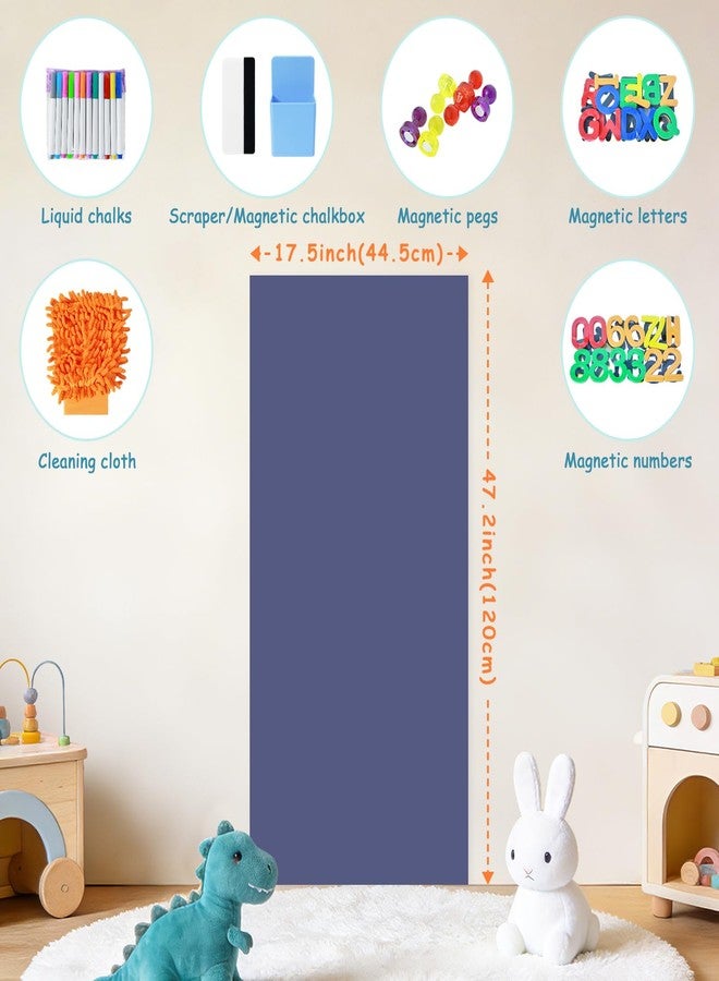 TPCSCH 47.2" x 17.5" Large Magnetic Wall Decal Dusty Blue Self-Adhesive Magnet Chalkboard Wallpaper with Bonus Magnet Letters and Colorful Liquid Chalks for Home Playroom Classroom Magnetic Wall Sticker - Image 2