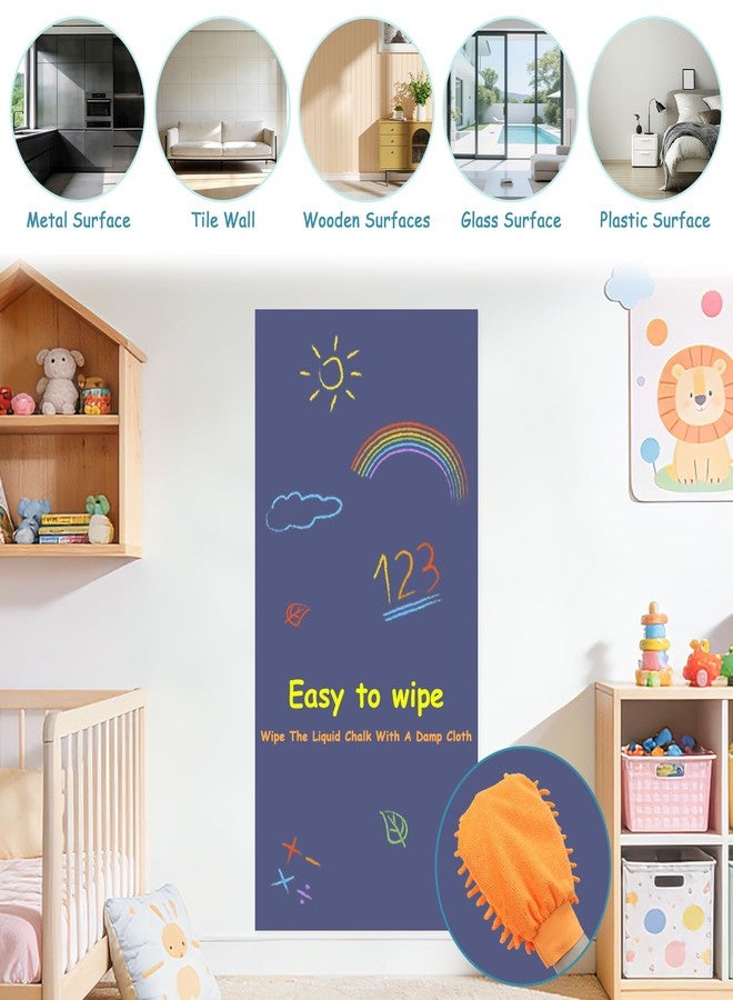 TPCSCH 47.2" x 17.5" Large Magnetic Wall Decal Dusty Blue Self-Adhesive Magnet Chalkboard Wallpaper with Bonus Magnet Letters and Colorful Liquid Chalks for Home Playroom Classroom Magnetic Wall Sticker - Image 3