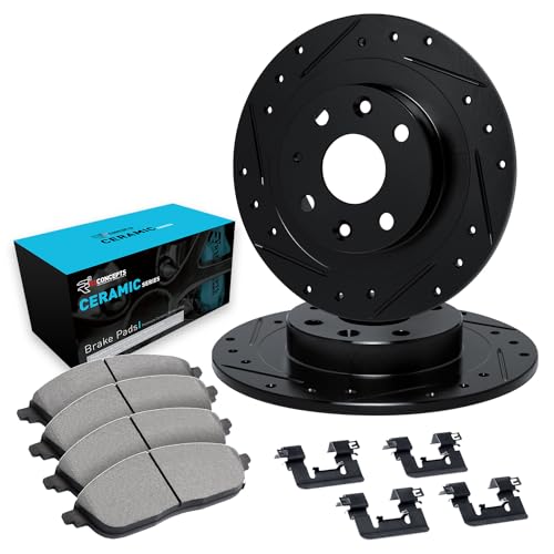 R1 Concepts Rear Brake Kit Fits 19902001 Acura Integra 19881991 Honda Prelude 19901991 Honda CRX 19921997 Honda Civic Ceramic Pads Drilled Slotted Rotors Hardware 94 Rear - Image 1