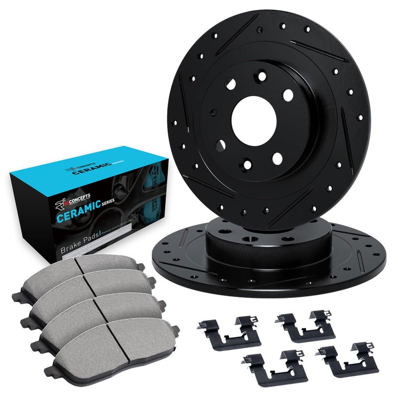 R1 Concepts Rear Brake Kit Fits 19902001 Acura Integra 19881991 Honda Prelude 19901991 Honda CRX 19921997 Honda Civic Ceramic Pads Drilled Slotted Rotors Hardware 94 Rear - Image 2