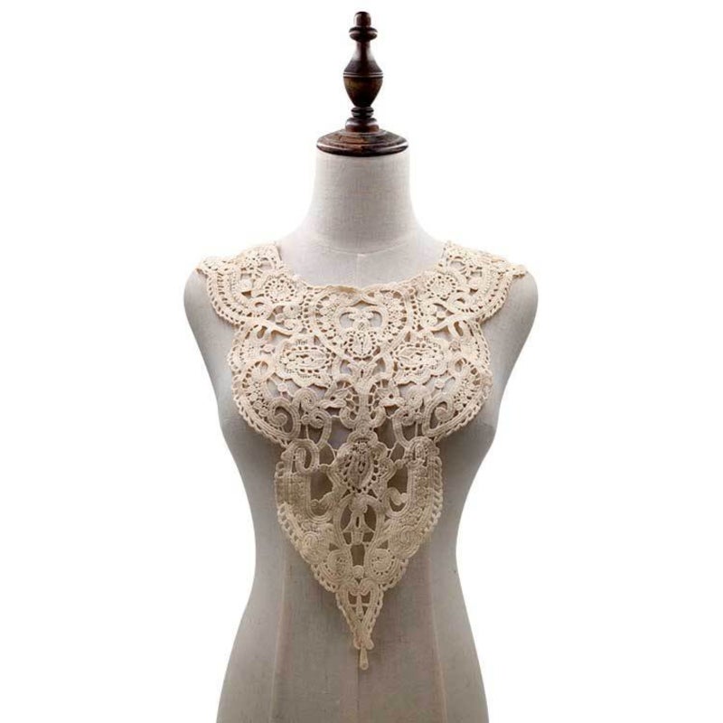 Detachable Collar Beige Milk Silk Embroidered Floral Applique - Easy To Attach Remove Stylish Collar for Office Wear, Date Outfits, Everyday Style - Image 1