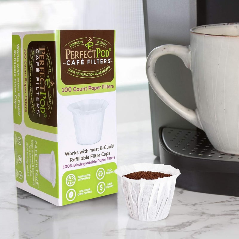 Perfect Pod Cafe Filters Paper Liners for Reusable K Cup Coffee Pods by - Fits All Brands, Compatible With All Refillable Capsules - Disposable Paper Filters (100-Ct) - Image 5