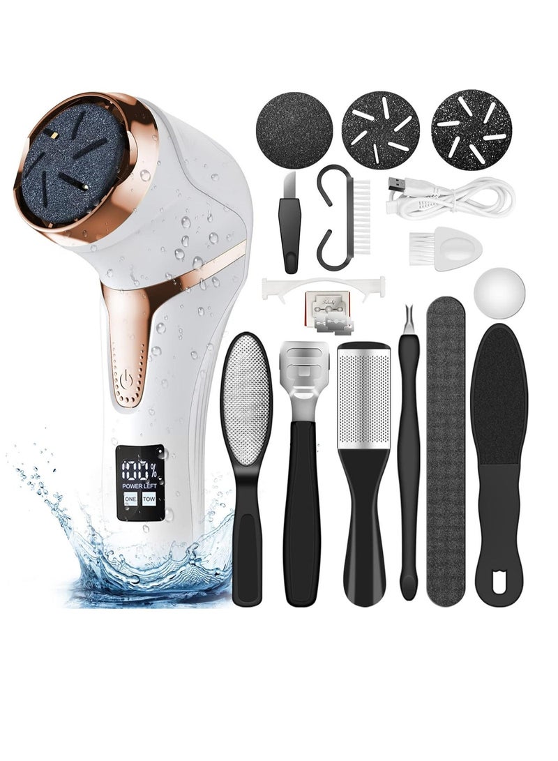 general Electric Feet Callus Remover with Lint Vacuum, Rechargeable Callus Remover Pedicure Tools, Professional Foot Care Kit with 3 Heads and 2 Speeds, LCD Display - Image 1