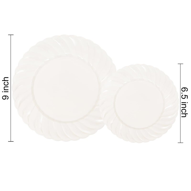 U-QE 100 Piece Ivory Scalloped Plastic Plates for Party - Plastic Plates Disposable Heavy Duty - High End Disposable Plates for Party Including 50PCS 9'' & 50PCS 6.5'' - Image 2