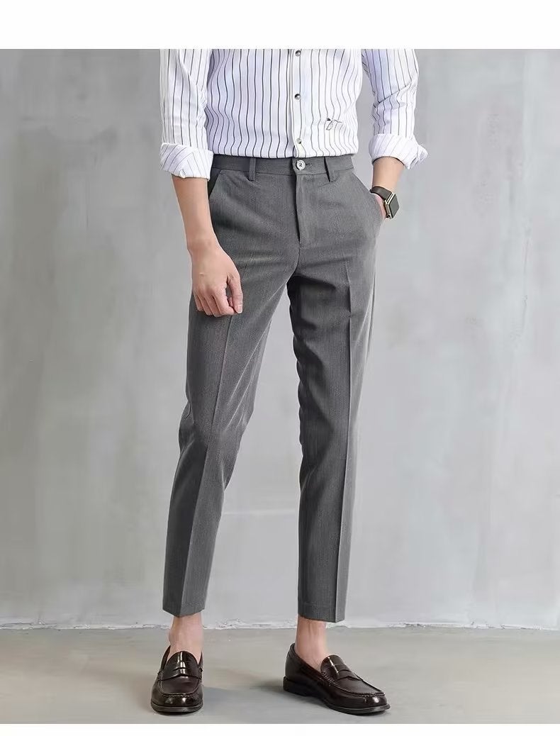 Slim Fit Mens Khakis Summer Thin Straight Leg Fashionable Office Work Formal Pants Solid Color Suit Pants Business Casual Gray  - Image 1
