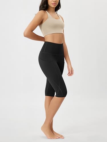 ODODOS Women's Knee Length High Waisted Yoga Capri Leggings with Pockets, Workout Running Sports Athletic Yoga Capris, Black, X-Large - Image 4