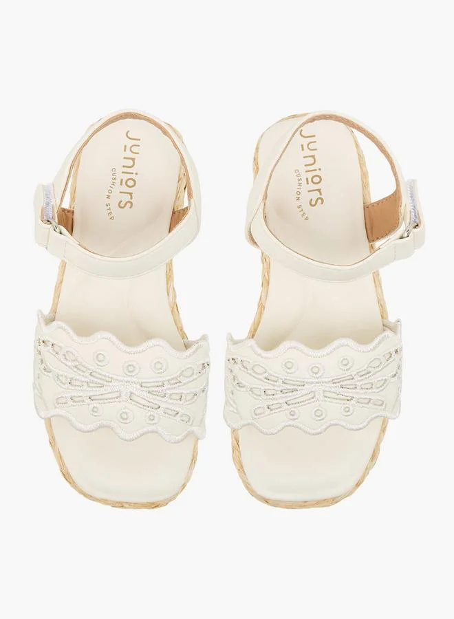 Juniors Girls Embroidered Hook & Loop Espadrille Sandals