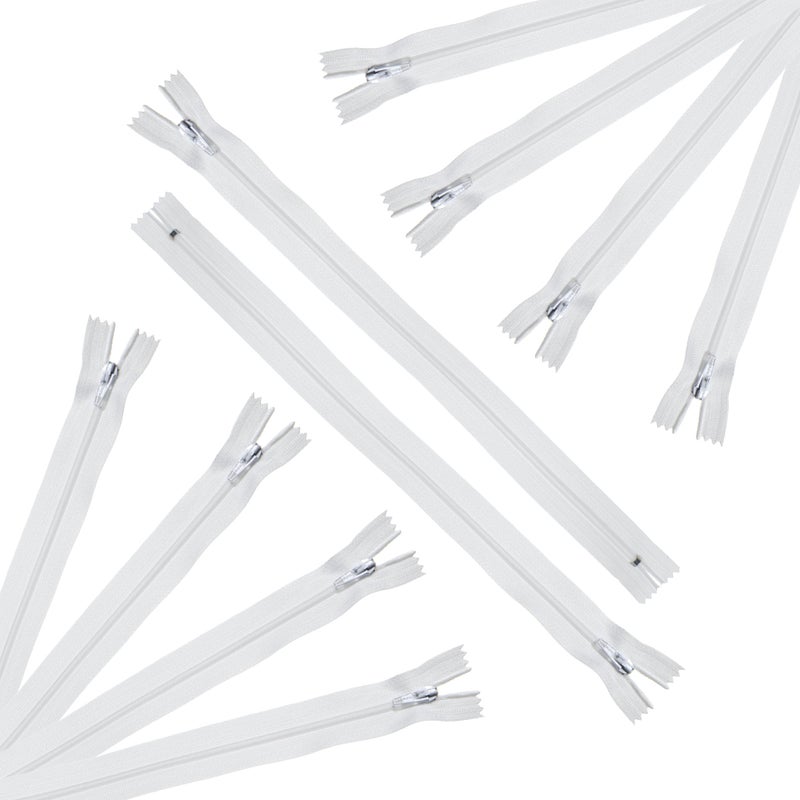 Trimz 60cm 23inch White one Way end Stop Zip with 4mm Teeth 10 Pcs Polyester 60 cm