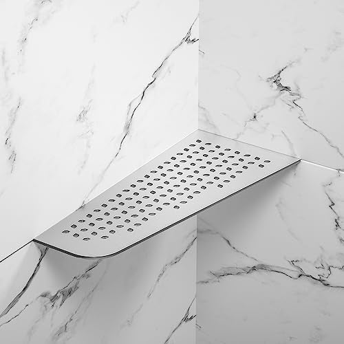 Bernkot Corner Shower Shelf 12 Brushed 304 Stainless Steel Quadrilateral Corner Shelf Heavy Duty Recessed Bathroom Shelf No Drilling Needed