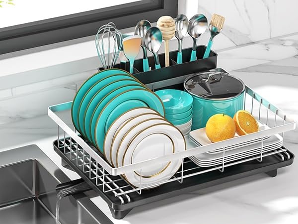 MERRYBOX Stainless Steel Dish Drying Rack for Kitchen Counter SinkRustproof Stainless Steel Dish Rack with Large 3Compartment Utensil Holder