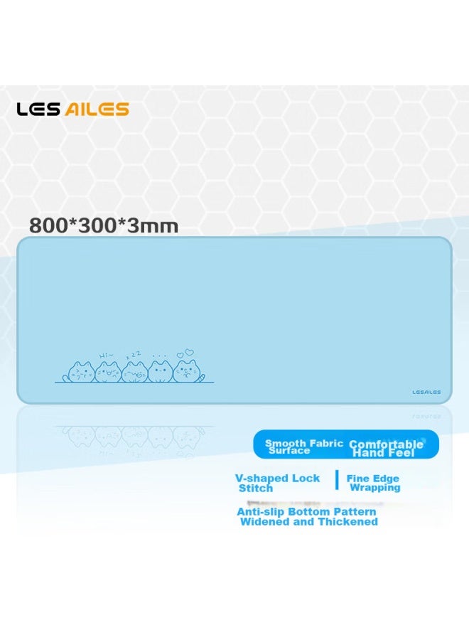 Lesailes Feidun Lesailes Cute Cat Blue, Large Gaming Mouse Pad, Office Computer Keyboard Desk Mat 800*300*3mm - Image 1