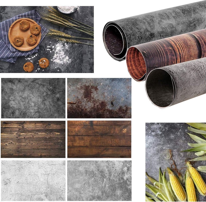 BPA® 56x89cm 2 in 1 Seamless Backdrop 3pcs Concrete Wood Background Paper Photography Photo for Food Props - Image 1
