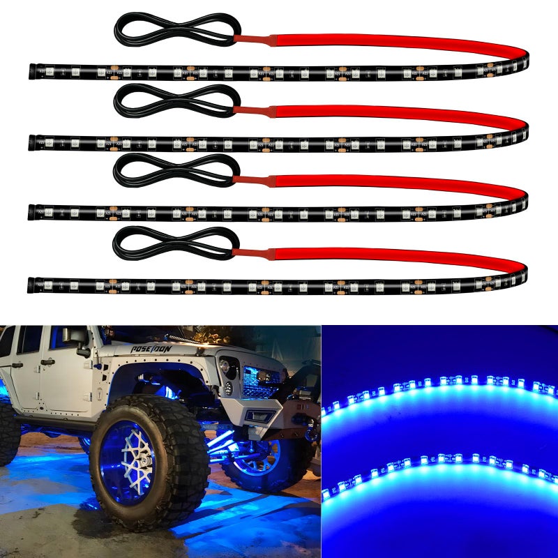 Miisiya 12V Led Light Strip Connectable 24Inch Blue Led Strip Lights for Car Golf Cart Motorcycle Boat Truck Cabinet Waterproof Led Light Strip,4Pack - Image 1