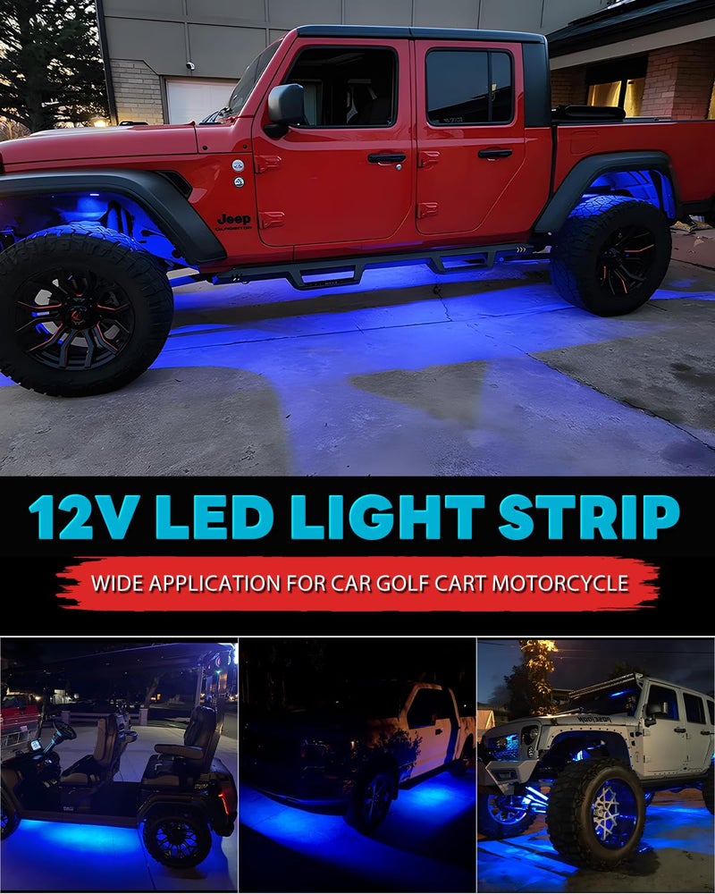 Miisiya 12V Led Light Strip Connectable 24Inch Blue Led Strip Lights for Car Golf Cart Motorcycle Boat Truck Cabinet Waterproof Led Light Strip,4Pack - Image 4