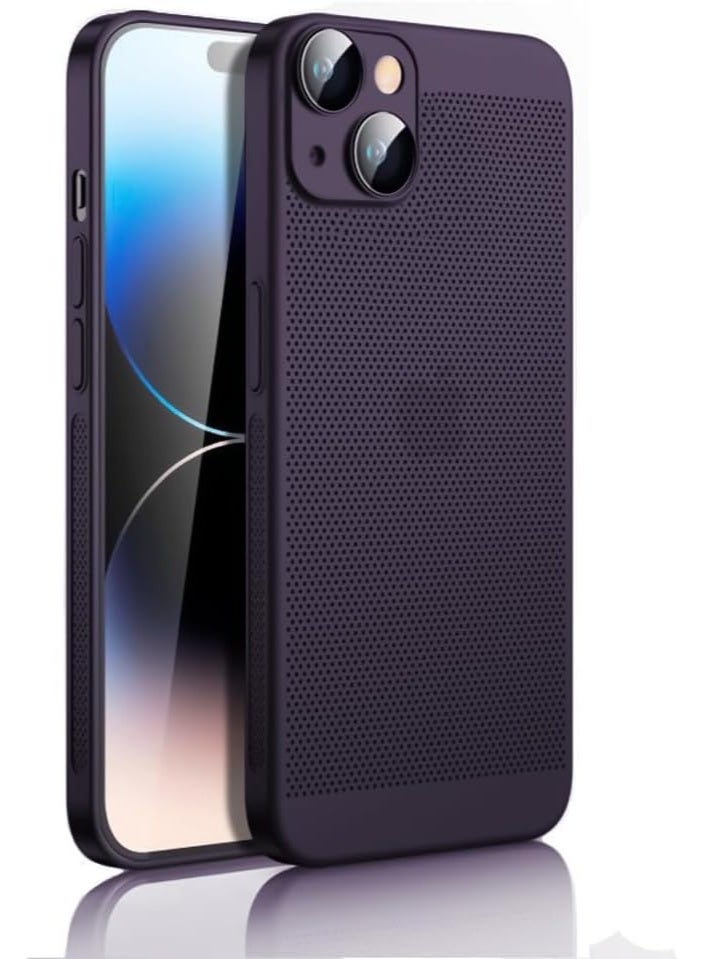Heat Dissipation Case with Built in Camera Lens Protector Slim Fit Breathable Cooling Anti Fingerprint Hard PC Back Shockproof Cover For Iphone 13 (Purple)