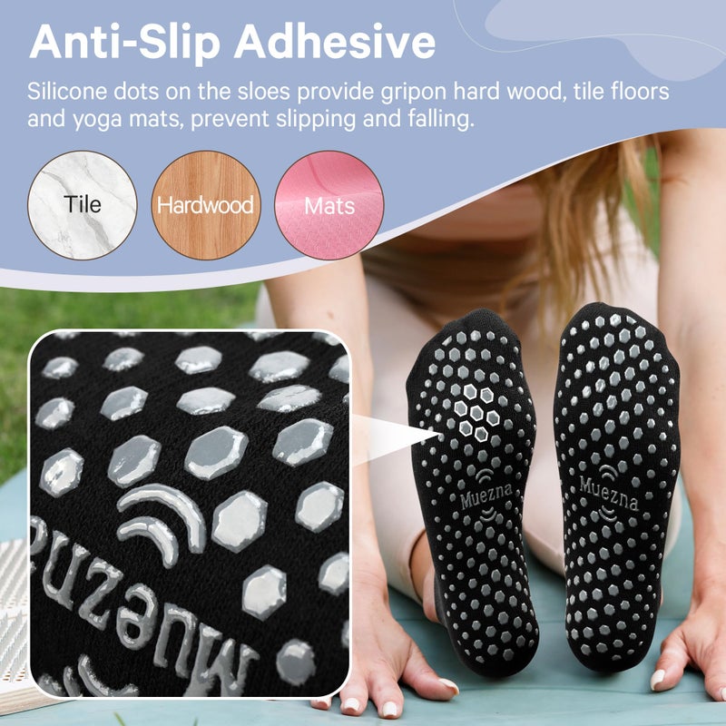Muezna 6 Pairs Pilates Grip Socks for Women, Non Slip Yoga Socks with Grips, Grippy Socks for Barre, and Hospital - Image 3