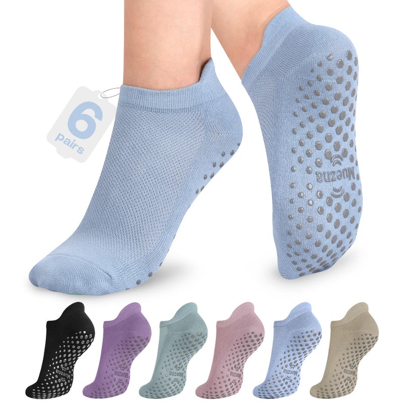 Muezna 6 Pairs Pilates Grip Socks for Women, Non Slip Yoga Socks with Grips, Grippy Socks for Barre, and Hospital - Image 1
