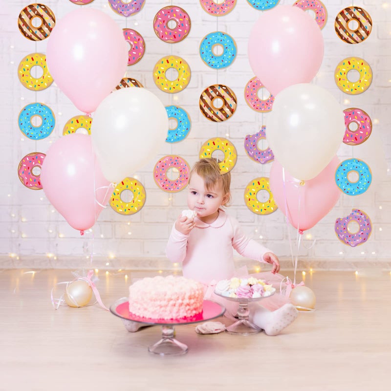 Tevxj 8 Pcs Donut Birthday Party Banners Donut Supplies Decorations Doughnut Grow Party Hanging Swirl Paper Cutouts Garland Kit for Baby Shower Gender Reveal Home Classroom Decor Favors - Image 5