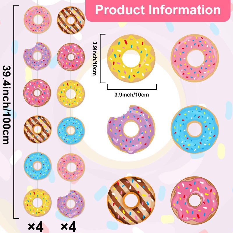 Tevxj 8 Pcs Donut Birthday Party Banners Donut Supplies Decorations Doughnut Grow Party Hanging Swirl Paper Cutouts Garland Kit for Baby Shower Gender Reveal Home Classroom Decor Favors - Image 2