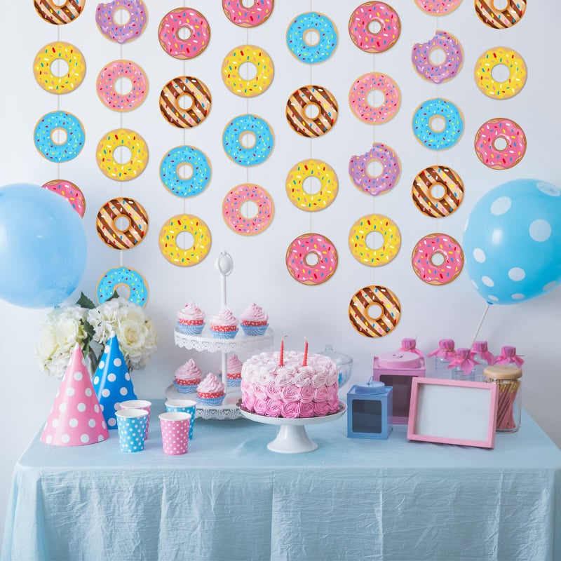Tevxj 8 Pcs Donut Birthday Party Banners Donut Supplies Decorations Doughnut Grow Party Hanging Swirl Paper Cutouts Garland Kit for Baby Shower Gender Reveal Home Classroom Decor Favors - Image 4