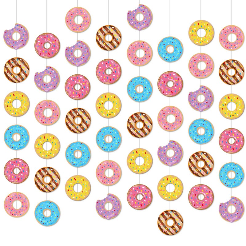 Tevxj 8 Pcs Donut Birthday Party Banners Donut Supplies Decorations Doughnut Grow Party Hanging Swirl Paper Cutouts Garland Kit for Baby Shower Gender Reveal Home Classroom Decor Favors - Image 1