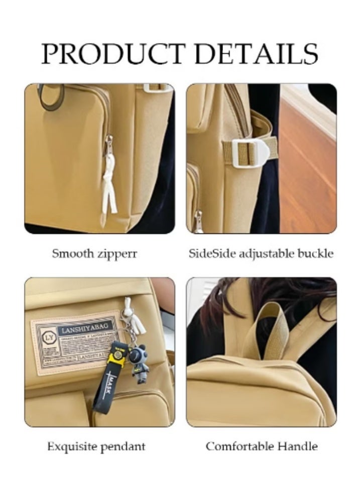DUNISO Khaki - Colored Minimalist Schoolbag Multi - Piece Set | Solid - Color Design, Practical and Versatile - Image 5