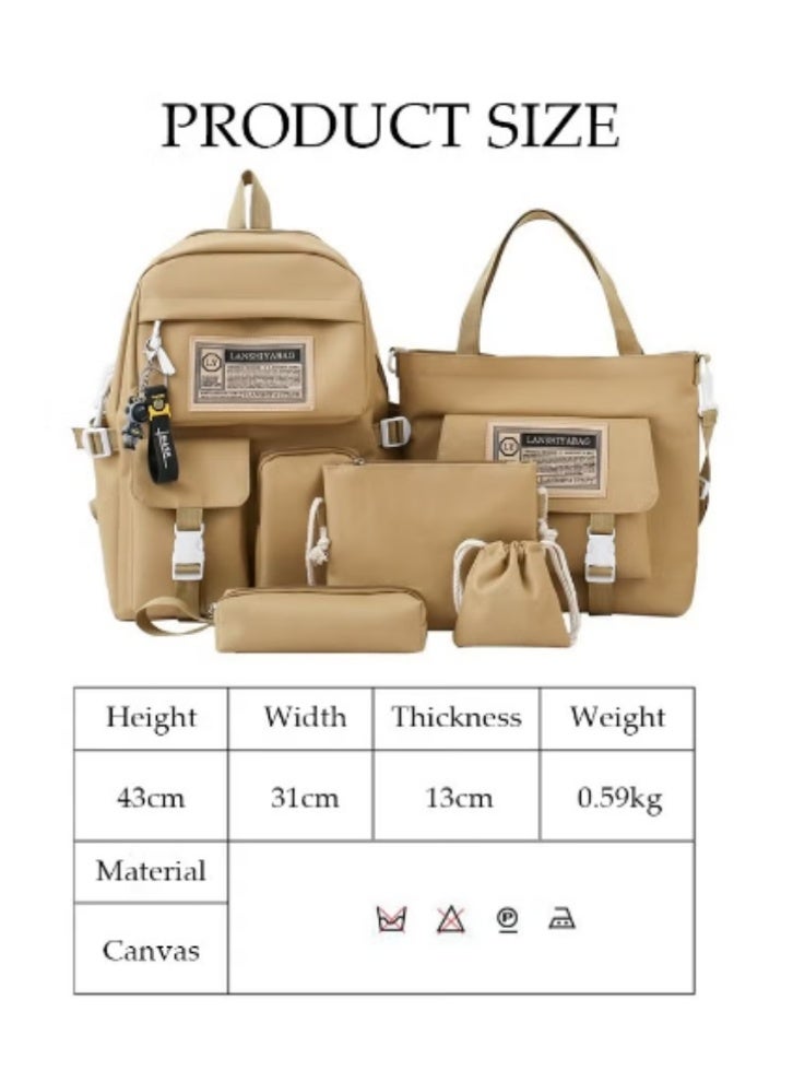 DUNISO Khaki - Colored Minimalist Schoolbag Multi - Piece Set | Solid - Color Design, Practical and Versatile - Image 4