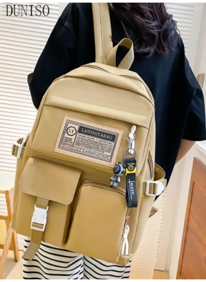 DUNISO Khaki - Colored Minimalist Schoolbag Multi - Piece Set | Solid - Color Design, Practical and Versatile - Image 3