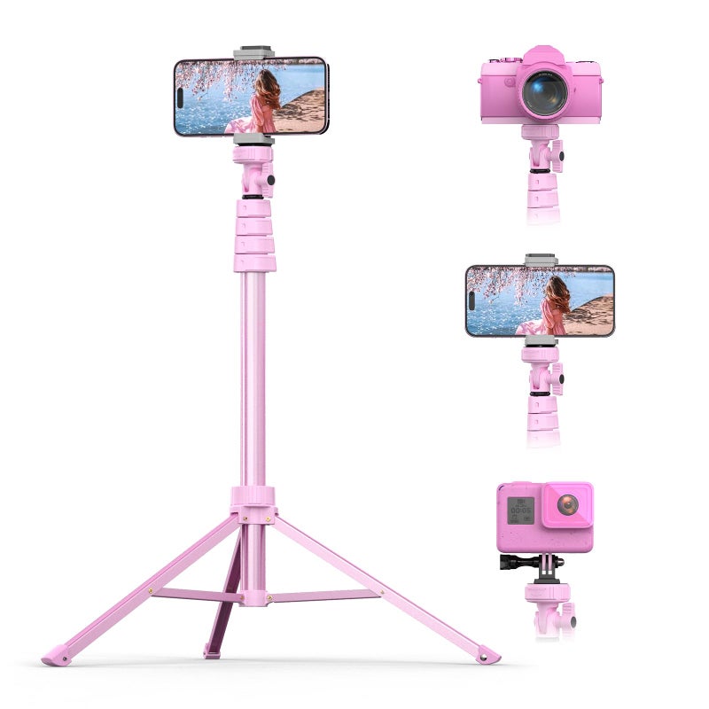 UBeesize 72" Phone Tripod & Selfie Stick, Camera Tripods Stand with Wireless Remote and Phone Holder,Compatible with iPhone Android Phone, Perfect for Selfies/Video Recording/Live Streaming Pink - Image 1
