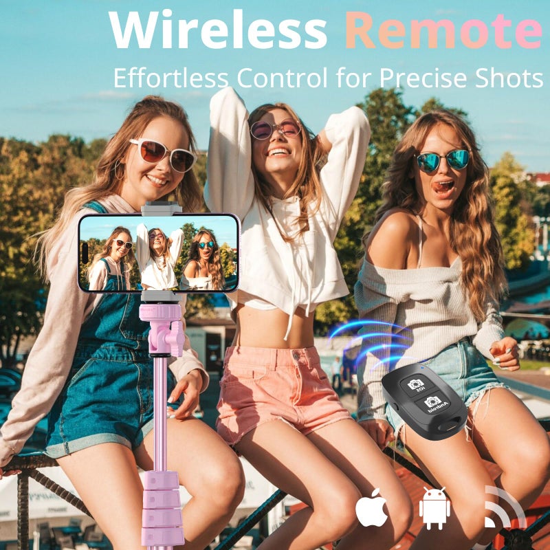 UBeesize 72" Phone Tripod & Selfie Stick, Camera Tripods Stand with Wireless Remote and Phone Holder,Compatible with iPhone Android Phone, Perfect for Selfies/Video Recording/Live Streaming Pink - Image 4