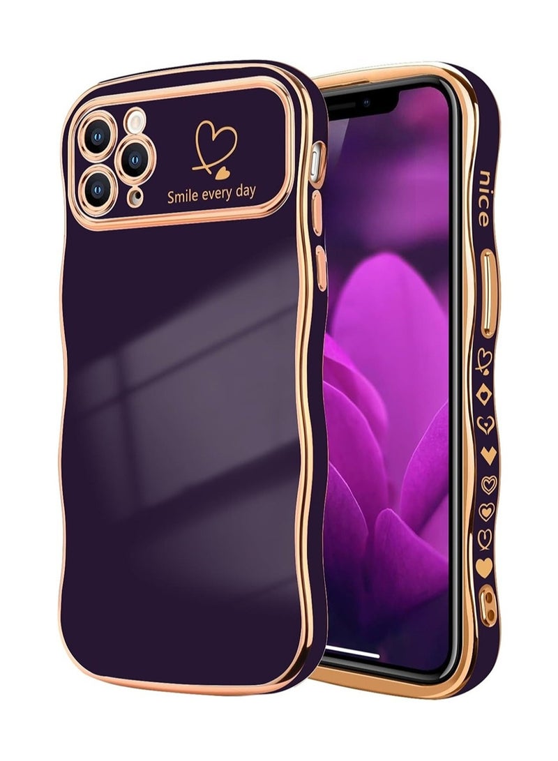 WRISTWISE Case Cover for iPhone 11 Pro Max for Women Girls, Cute Wave Frame Curly Shape with Love Heart Raised Camera Protection Cover Luxury Plating Shockproof Phone Case for iPhone 11 Pro Max, Purple - Image 1