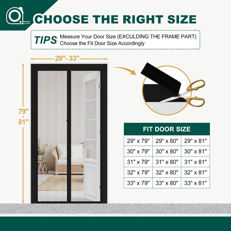 HADOR Adjustable Magnetic Screen Door Fit Door Size Width 29" - 33" Height 79" - 81", DIY Widen Heavy Duty Door Net Screen Mesh with Strong Magnet for Front Back, Black - Image 2
