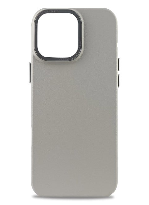 Luxury Lychee Leather Case Solid Color Ultra Slim Hard PC For iPhone 15 Plus/14 Plus (Titanium)