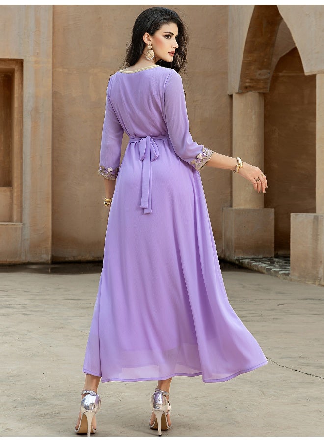 Madam Uniq New Violet Color-Blocked Golden Striped Flared Skirt  - Image 2