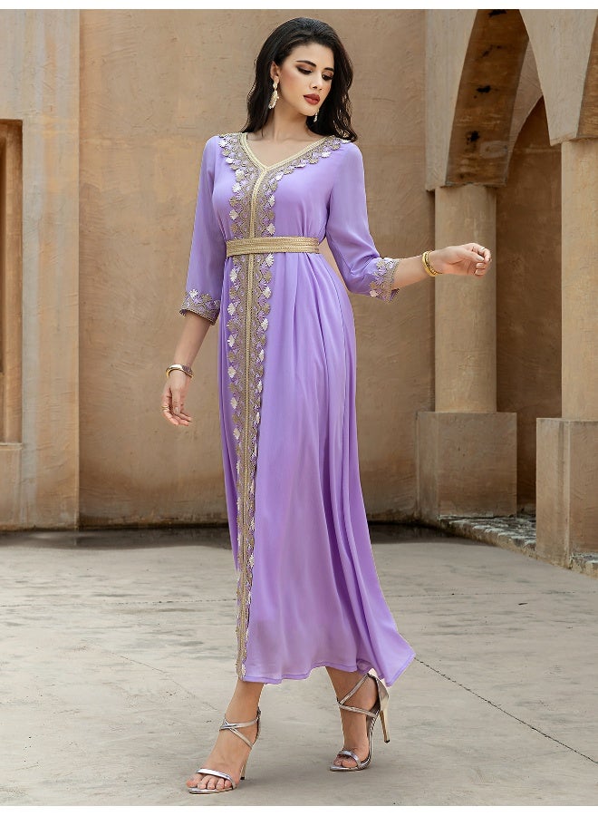 Madam Uniq New Violet Color-Blocked Golden Striped Flared Skirt  - Image 4