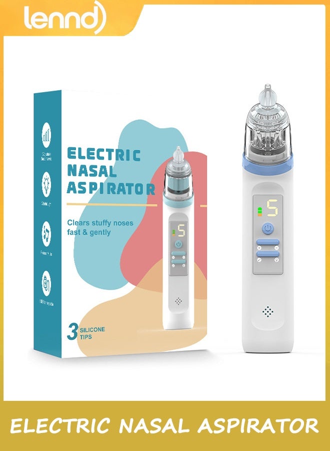 LENND Electric Nasal Aspirator for Baby, Nose Aspirator for Toddlers, Rechargeable Baby Nose Sucker, Nose Cleaner with 3 Silicone Tips, 5 Suction Levels, Music and Light Soothing Function，Blue - Image 1