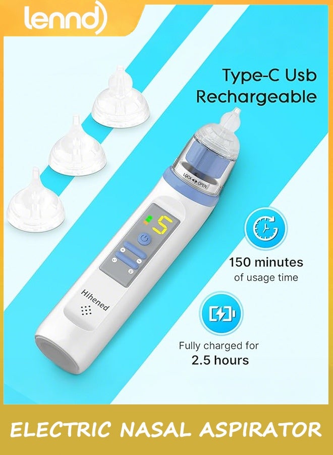 LENND Electric Nasal Aspirator for Baby, Nose Aspirator for Toddlers, Rechargeable Baby Nose Sucker, Nose Cleaner with 3 Silicone Tips, 5 Suction Levels, Music and Light Soothing Function，Blue - Image 5