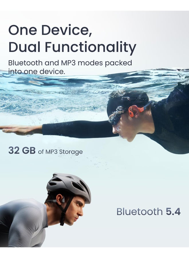 شوكز سماعات رياضية بتقنية التوصيل العظمي OpenSwim Pro - مقاومة للماء IP68، بلوتوث 5.4، سعة تخزين 32GB MP3، ميكروفونات لإلغاء الضوضاء، وقت تشغيل 9 ساعات - - Image 3