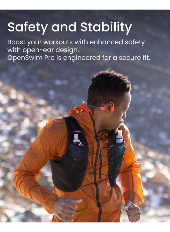 شوكز سماعات رياضية بتقنية التوصيل العظمي OpenSwim Pro - مقاومة للماء IP68، بلوتوث 5.4، سعة تخزين 32GB MP3، ميكروفونات لإلغاء الضوضاء، وقت تشغيل 9 ساعات - - Image 4