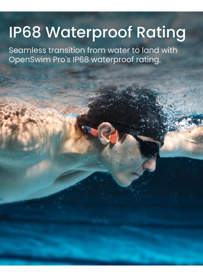 شوكز سماعات رياضية بتقنية التوصيل العظمي OpenSwim Pro - مقاومة للماء IP68، بلوتوث 5.4، سعة تخزين 32GB MP3، ميكروفونات لإلغاء الضوضاء، وقت تشغيل 9 ساعات - - Image 2